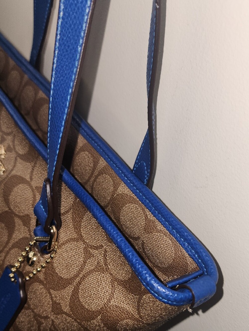 Coach Brown Signature Canvas Tote with Blue Trim - Picture 5 of 17